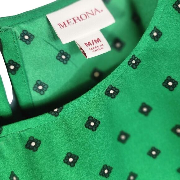 Merona women's green floral cap sleeves careerwear Blouse - Picture 11 of 11